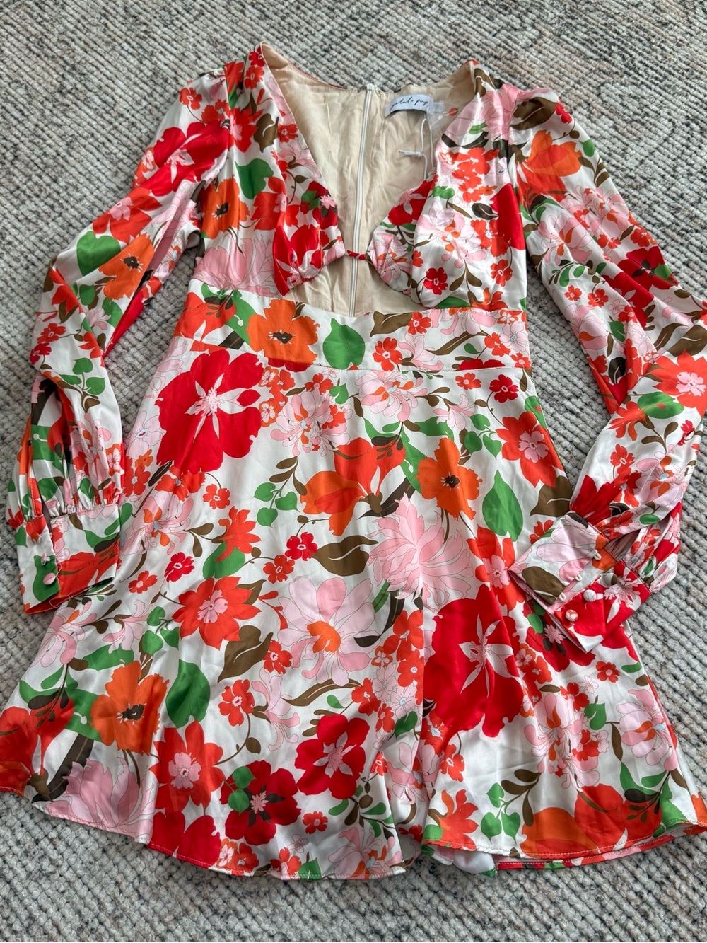 Petal & Pup Floral Long Sleeve Dress Small satin silky